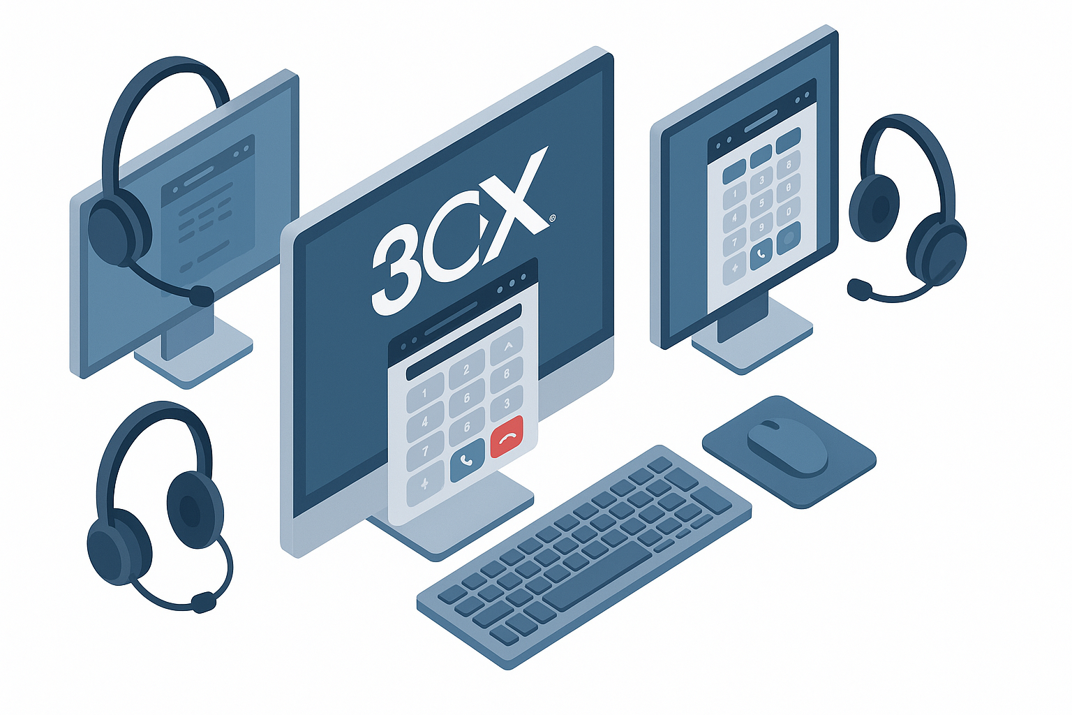 Solution de téléphonie d’entreprise 3CX avec postes et casques